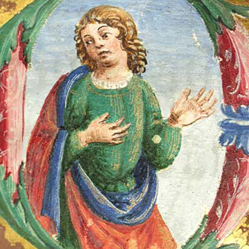 D (Deus) con Personaggio maschile (David adolescente?) - c. 31r