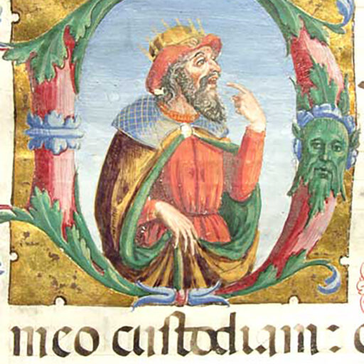 D (Dixi) con Personaggio maschile (David) che si indica la bocca - c. 64v