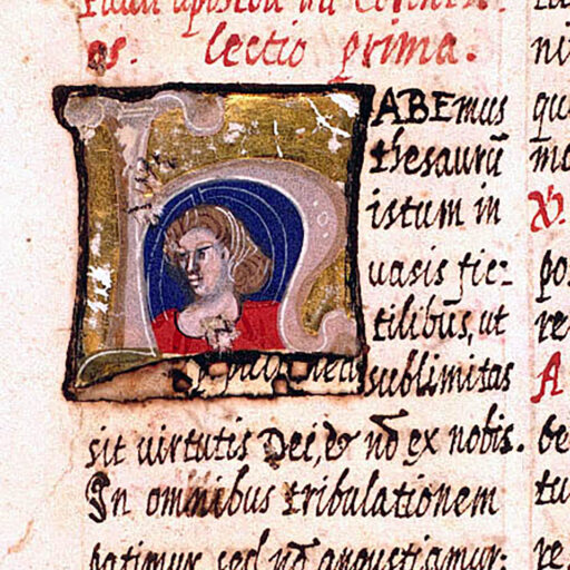 H (Habemus) con Figura femminile - c. 9v