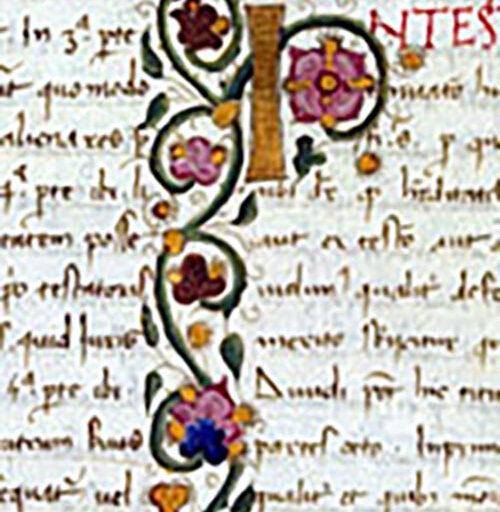 I (Intestatus), con fregio intercolonnare a fiori - c. 15r