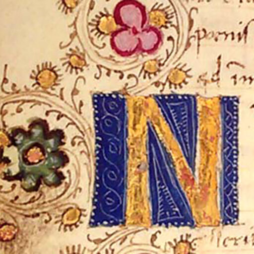 N (Nunc), con fregio a fiori sul margine interno - c. 27v