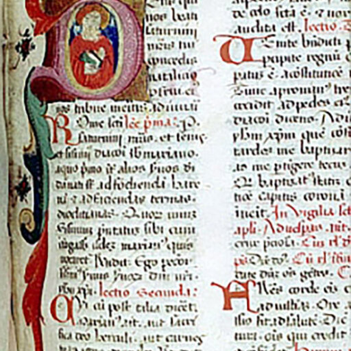 D (Deus) con San Saturnino, con fregio sul margine interno a corposi girari vegetali - c. 291r
